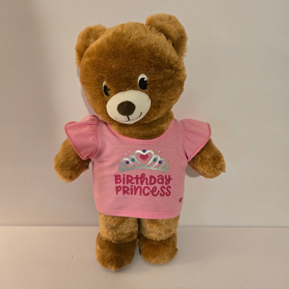 Build-A-Bear Kids Brown 15" Princess Bear Plush Princess T-Shirt Plays Song